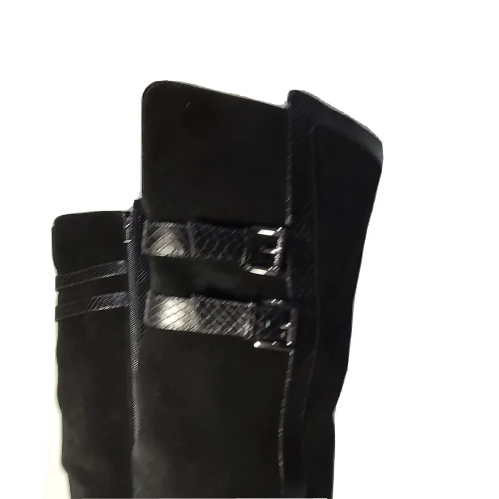Michael Kors Womens boots OTK Over the Knee black Suede snake trim flat sz 7.5